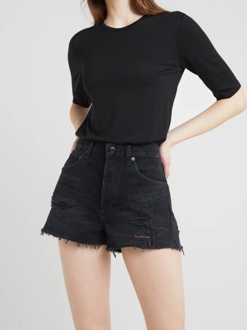 Agolde Black Cut Off Distressed Shorts